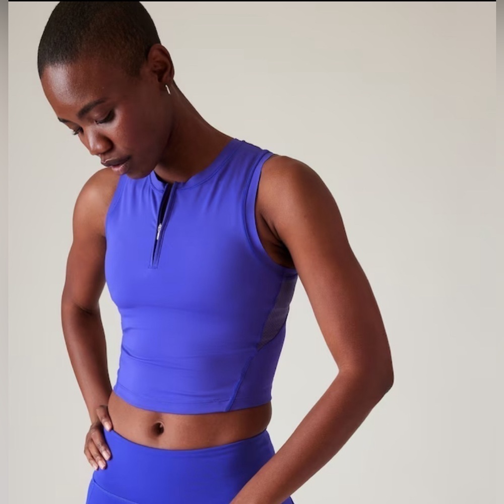 Athleta Electric Blue Sleeveless Zip-Front Crop Top